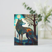 Boho Wolf Surreal Wildlife Art Postkarte (Stehend Vorderseite)