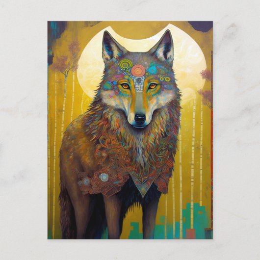 Boho Wolf Surreal Wildlife Art Postkarte (Vorderseite)