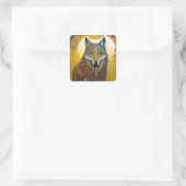 Boho Wolf Surreal Wildlife Art Quadratischer Aufkleber (Tasche)