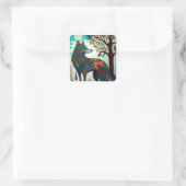 Boho Wolf Surreal Wildlife Art Square Sticker (Tasche)