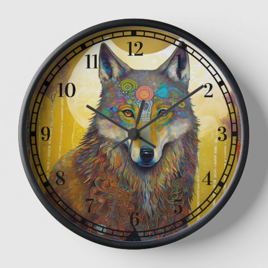 Boho Wolf Surreal Wildlife Art Uhr (Vorderseite)
