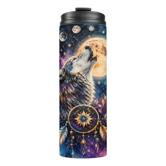 Boho-Wolf-Traumfänger Thermosbecher (Vorderseite)