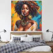 Boho Woman in Sunflower Expressive Hippie Leinwanddruck (Insitu (Schlafzimmer))