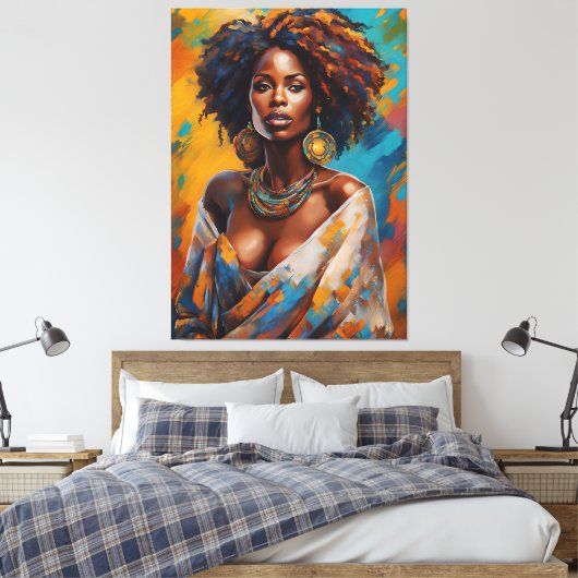 Boho Woman in Sunflower Expressive Hippie Leinwanddruck (Insitu (Schlafzimmer))