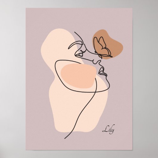 Boho Woman Line Art , Earthy Tones Poster (Vorne)