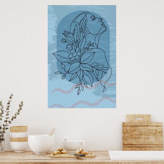 Boho Woman Zeichnend Linie Moderne Kunst Poster (Küche)