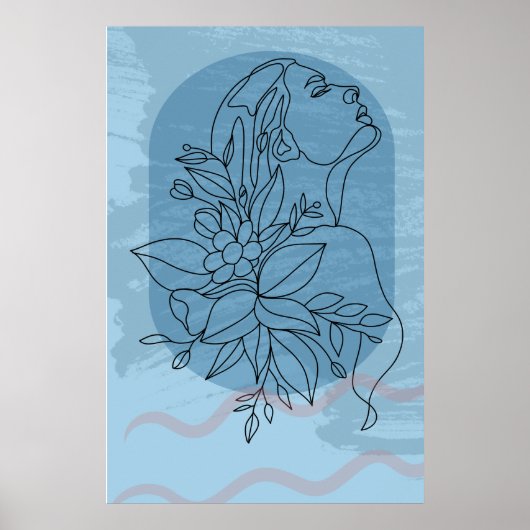 Boho Woman Zeichnend Linie Moderne Kunst Poster (Vorne)