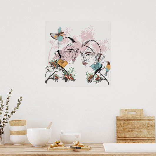 Boho Women African Asian Line Artwork Poster (Küche)