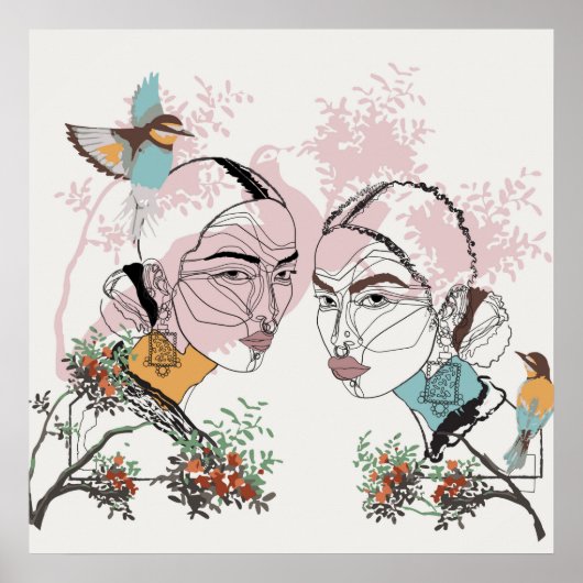 Boho Women African Asian Line Artwork Poster (Vorne)