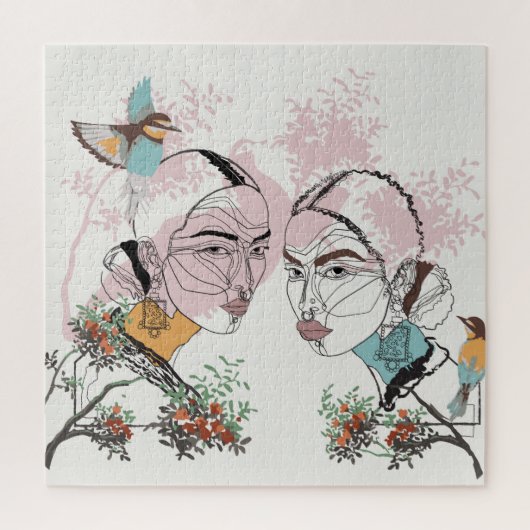 Boho Women African Asian Line Artwork Puzzle (Vertikal)