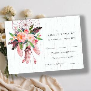 BOHO WOOD BLUSH DREAM CATCHER FLORAL WEDD RSVP KARTE