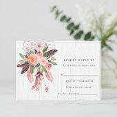 BOHO WOOD BLUSH DREAM CATCHER FLORAL WEDD RSVP KARTE (Stehend Vorderseite)