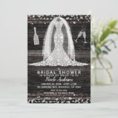 Boho Wood Chic Diamond Wedding Dress Brautparty Einladung (Stehend Vorderseite)