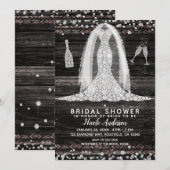 Boho Wood Chic Diamond Wedding Dress Brautparty Einladung (Vorne/Hinten)