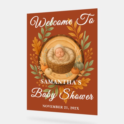 Boho Wood Slice Fall Baby Dusche Willkommen Acrylschild (Winkel)