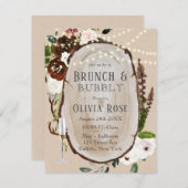 Boho Wood Slice Marsala Brunch & Bubbly Einladung (Vorne/Hinten)