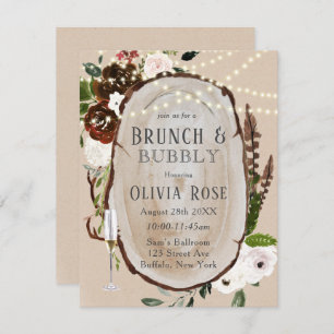 Boho Wood Slice Marsala Brunch & Bubbly Einladung