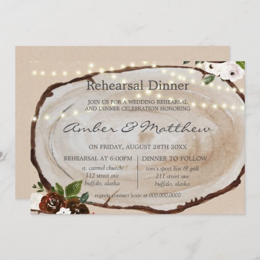 Boho Wood Slice Marsala Probe Abendessen in Bellin Einladung (Vorne/Hinten)