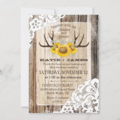 Boho Wood Sunflower Antlers lockt Rustikale Hochze Einladung (Vorderseite)