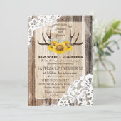 Boho Wood Sunflower Antlers lockt Rustikale Hochze Einladung (Stehend Vorderseite)