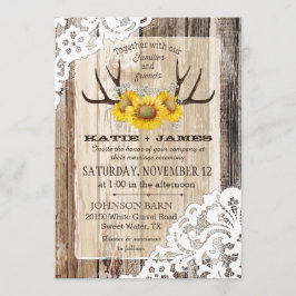 Boho Wood Sunflower Antlers lockt Rustikale Hochze Einladung