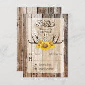 Boho Wood Sunflower Antlers Rustic RSVP Card (Vorne/Hinten)