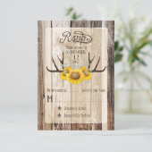 Boho Wood Sunflower Antlers Rustic RSVP Card Karte (Stehend Vorderseite)