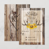Boho Wood Sunflower Antlers Rustic RSVP Card Karte (Vorne/Hinten)