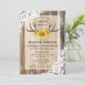 Boho Wood Sunflower Antlers Rustikales Brautparty Einladung (Stehend Vorderseite)