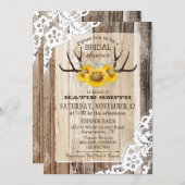 Boho Wood Sunflower Antlers Rustikales Brautparty Einladung (Vorne/Hinten)