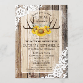 Boho Wood Sunflower Antlers Rustikales Brautparty Einladung