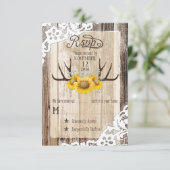 Boho Wood Sunflower Antlers verleihen Rustic RSVP  Karte (Stehend Vorderseite)