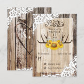Boho Wood Sunflower Antlers verleihen Rustic RSVP  Karte (Vorne/Hinten)