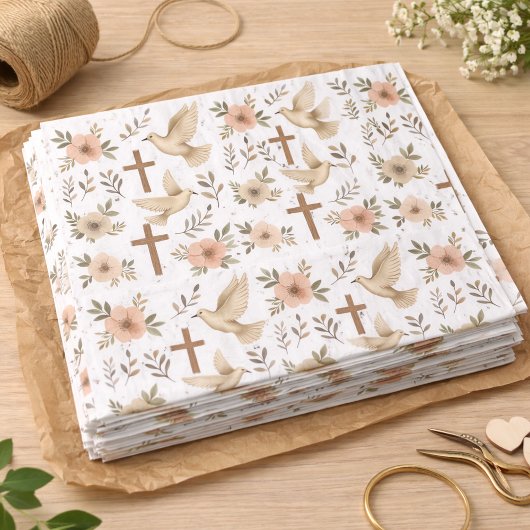 Boho Wooden Cross Dove Blumenmuster Christlich Seidenpapier