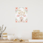 Boho Woodland Animal Blush Floral Monogram Kinderz Poster (Küche)