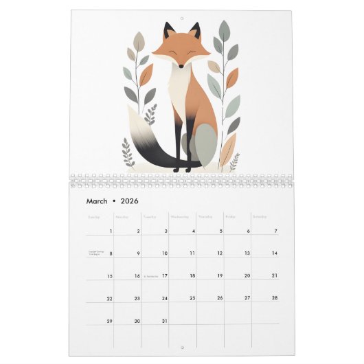 Boho Woodland Animals 2026 Kalender 12 Monate (Mär 2026)
