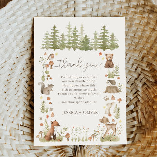 Boho Woodland Animals Baby Shower Thank You Card  Dankeskarte