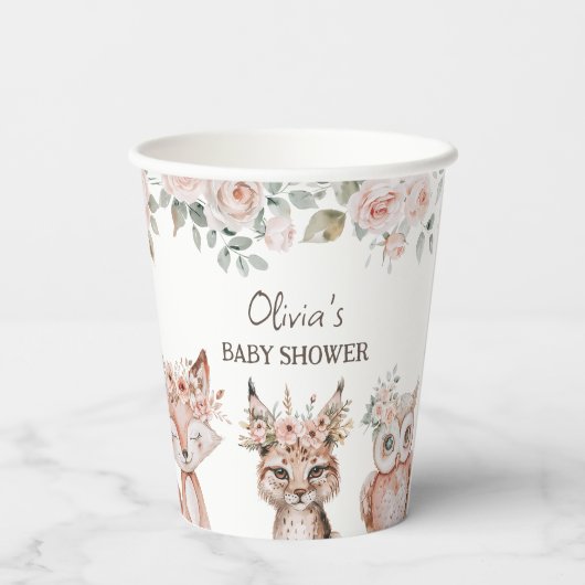Boho Woodland Animals Babydusche Pappbecher (Rückseite)