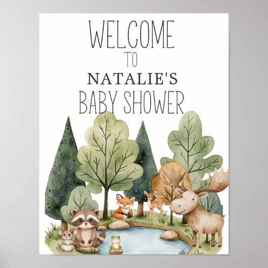 Boho Woodland Animals Babyduschzeichen Poster (Vorne)