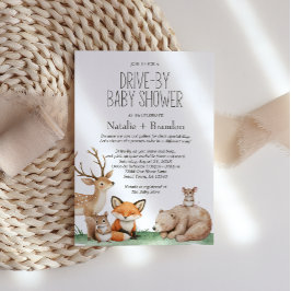 Boho Woodland Animals Drive-By-Baby-Dusche Einladung