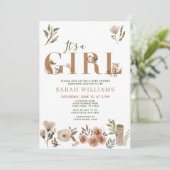 Boho Woodland Animals Es ist eine Girl Baby Dusche Einladung (Stehend Vorderseite)