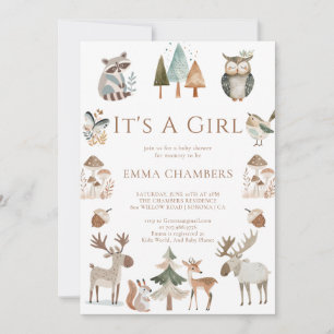 Boho Woodland Animals Es ist eine Mädchen-Baby-Dus Einladung