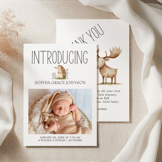 Boho Woodland Animals Foto Kinderankündigung Einladung