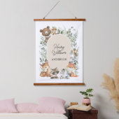 Boho Woodland Animals Greenery Neutrales Kinderzim Wandteppich Mit Holzrahmen (Schlafzimmer)