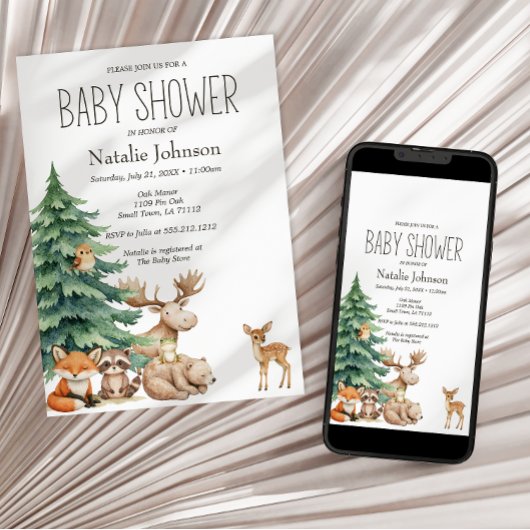 Boho Woodland Animals Kinderdusche Einladung