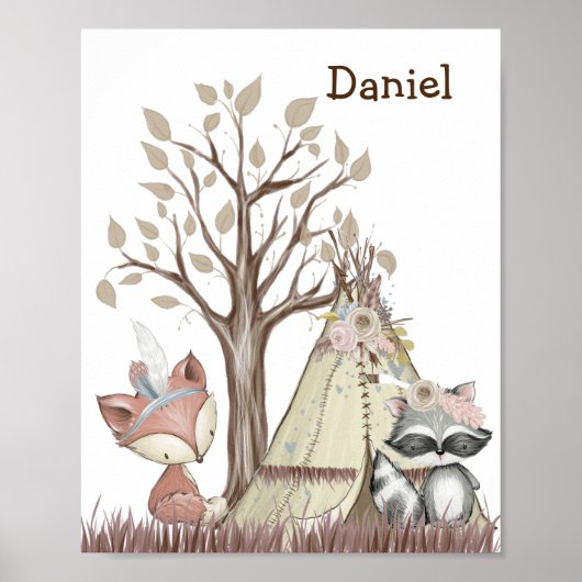 Boho Woodland Animals Kinderzimmer Poster (Vorne)