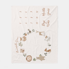 Boho Woodland Animals Monthly Baby Milestone Fleecedecke