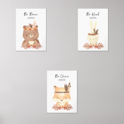 Boho Woodland Animals Personalisiert Baby Kinderzi Bilderwand Sets (Vorderseite)