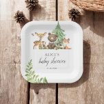 Boho Woodland Animals Rustic Baby Shower Pappteller<br><div class="desc">Niedliche Waldtiere mit Bären,  Hirschen,  Fuchs,  Marmelade,  Eule und Schmetterling.</div>