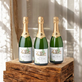 Boho Woodland Animals Rustic Baby Shower Schaumweinetikett